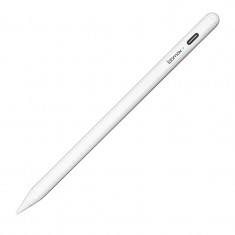 Stylus Pen tableta Loomax, 167 x 9.7 mm, aluminiu, 140 mAh, 10 penite anti-zgarieturi, 1 functie palm rejection, magnetic, USB-C, Alb foto