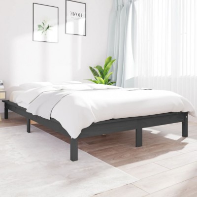vidaXL Cadru de pat, gri, 140x190 cm, lemn masiv de pin foto