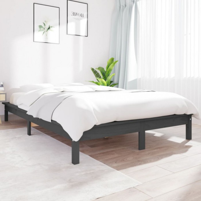 vidaXL Cadru de pat, gri, 140x190 cm, lemn masiv de pin