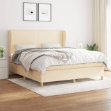 Cumpara ieftin Pat box spring cu saltea, crem, 160x200 cm, material textil