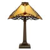 Veioza cu baza din metal maro si abajur din sticla Tiffany 36 cm x 36 cm x 50 h