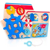 Busy Board Vaporas Montessori, Jucarie Lemn Senzoriala Interactiva, Activitati Motricitate, Joc Educativ Logica, 32x19.5cm