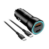 Cumpara ieftin Blue Star , Incarcator auto USB-C + USB-A QC3.0 PD AFC PPS 3A 30W + cablu USB-C la USB-C, negru