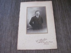 Fotografie Franceză de Epocă &ndash; Portret Bărbat Elegant, Atelier C. Strohm Reims, Anii &#039;20-&#039;30, Carton Original, Piesă pentru Colecționari!