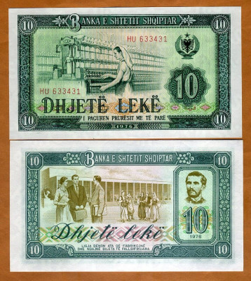 !!! ALBANIA - 10 LEKE 1976 - P 43 - UNC foto