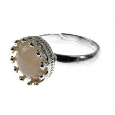 Inel argint reglabil coroana cu cuart roz natural 8 MM