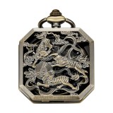 Ceas de buzunar Gorben PM031 Bronz - Mecanic, Afisaj cu Cifre Romane, Capac cu Tigrii, Cu Lant Vintage Retro