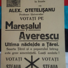 Afiș electoral Partidul Poporului Averescu : prof. Alex. Otetelisanu - anii 1930