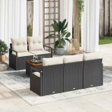 VidaXL Set de Canapea de Grădină 6 pcs Negru, alb mare Ratan, lemn