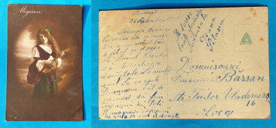 Carte Postala corespondenta circulata anul 1917 Tanara cu mandolina - Mignon foto