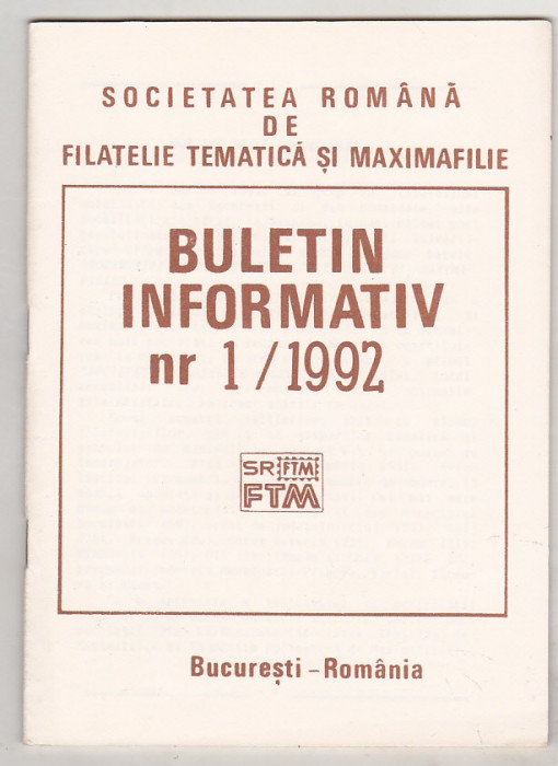 bnk fil Soc. romana de filatelie tematica si maximafilie - buletin info 1/1992