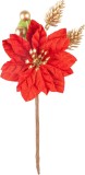 Vetvička MagicHome Vianoce, s kvetom poinsettia, červen&aacute;, 16 cm