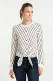 Bluza de dama cu model marinaresc, dungi diagonale, maneca lunga si funda la baza, alb, XS