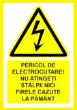 Placuta pericol de electrocutare nu atingeti stalpii nici firele cazute la pamant