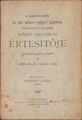 HST C1395 A karansebesi allami polgari iskola ertesitoje 1895-96 anuar școlar foto