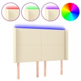 Cumpara ieftin Tablie de pat cu LED, crem, 147x16x118/128 cm, piele ecologica