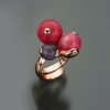Inel Trilogy reglabil, argint 925 placat aur roz, rodonit si cuart, sfere 8-12mm, Made in Italy, cutie cadou