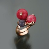 Cumpara ieftin Inel Trilogy reglabil, argint 925 placat aur roz, rodonit si cuart, sfere 8-12mm, Made in Italy, cutie cadou