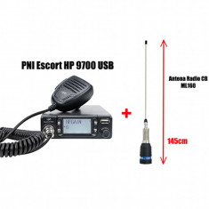 Statie Radio CB PNI Escort HP 9700 USB ASQ 12v 24v + Antena Radio CB ML160 145cm