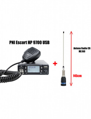 Statie Radio CB PNI Escort HP 9700 USB ASQ 12v 24v + Antena Radio CB ML160 145cm foto