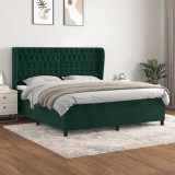 vidaXL Pat box spring cu saltea, verde &icirc;nchis, 180x200 cm, catifea 3129408