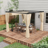 Outsunny Pergola 3 x 3(m) cu acoperis copertina retractabila si perdele, Foisor de exterior cu cadru metalic pentru gradina, Adapost de soare pentru g