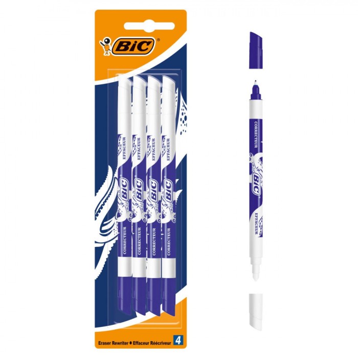 Corector Stilou, BIC, Carioca, Culoare Albastru, Set 4 Bucăți