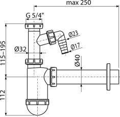 Sifon lavoar cu scurgere DN40 cu legătură la maşina de spălat si piuliţă 5/4&amp;quot;, A43P