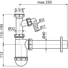 Sifon lavoar cu scurgere DN40 cu legătură la maşina de spălat si piuliţă 5/4&amp;quot;, A43P