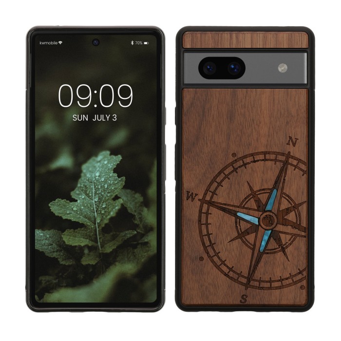 Husa Kwmobile pentru Google Pixel 7a, Maro/Albastru, Lemn, KWM000019YK004C
