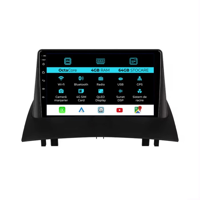 Navigatie Dedicata Renault Megane 2 (2002-2009), 9 Inch, 4Gb Ram, 64Gb stocare, CarPlay