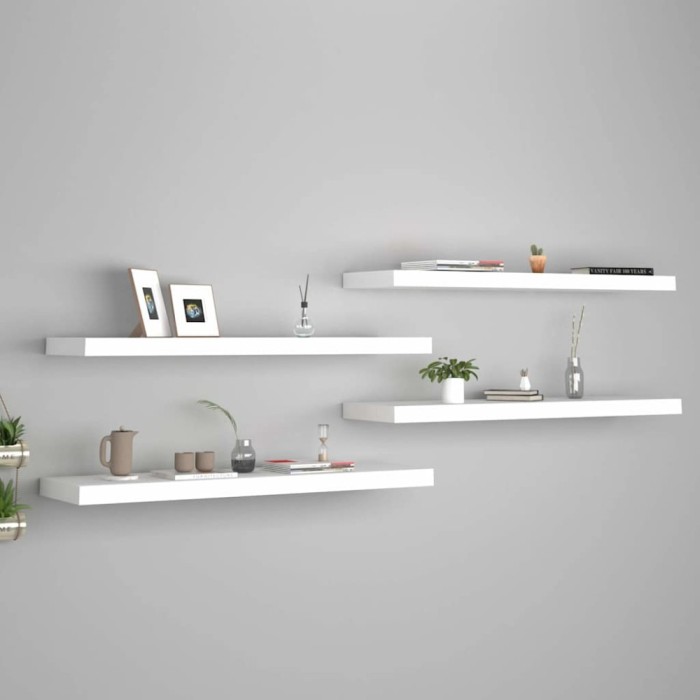 vidaXL Rafturi de perete suspendate, 4 buc., alb, 90x23,5x3,8 cm, MDF