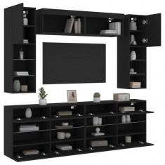 vidaXL Set comode TV de perete, 6 piese, cu lumini LED, negru