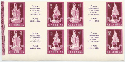 Rom&amp;acirc;nia, LP 493a/1960, Victoria asupra fascismului, nedantelat, bloc de 4, MNH foto