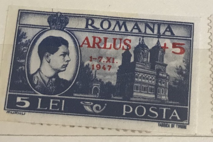 Timbre Romania Timbru Supratipar RPR 5 lei , +5 ARLUS 1-7 XI 1947