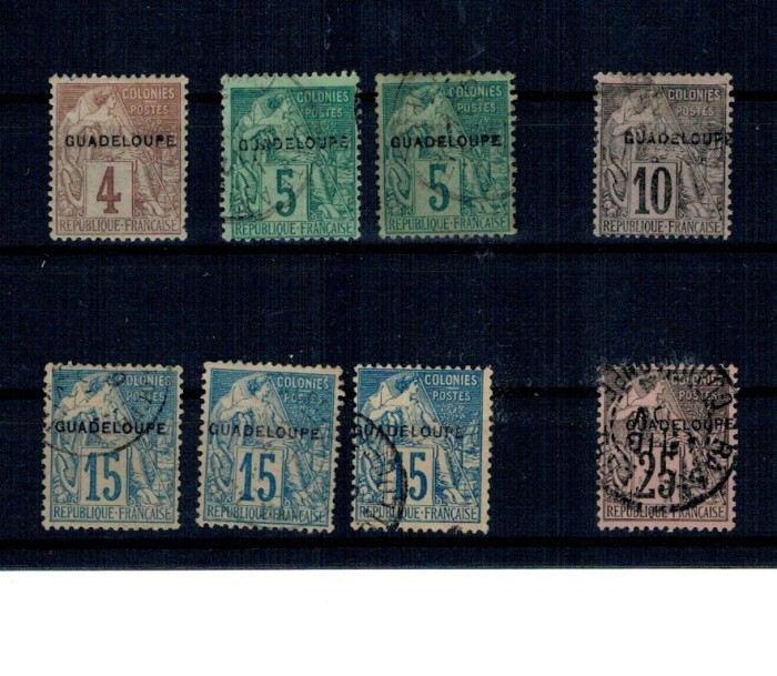 Guadeloupe, colonie franceza 1891 - Uzuale, supratipar pe Franța, stampilate
