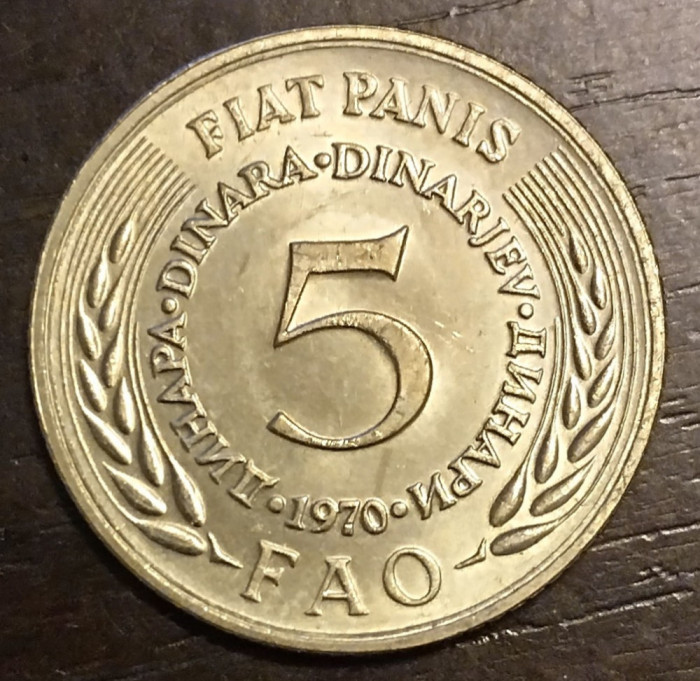 Moneda Iugoslavia - 5 Dinara 1970 - FAO