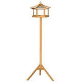 PawHut Casă pentru păsări cu suport Casă pentru hrana păsărilor din lemn cu platformă acoperiș metalic &icirc;nclinat &Oslash;57,7 x 153H cm Lemn natural | Aosom R