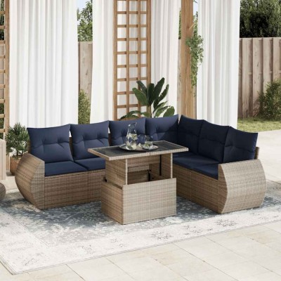 vidaXL Set canapele grădină cu perne 7 piese gri poliratan/lemn acacia 3326652 foto