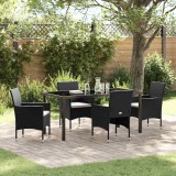vidaXL Set de masă pentru grădină cu pernă 5 pcs Negru Rattan poli