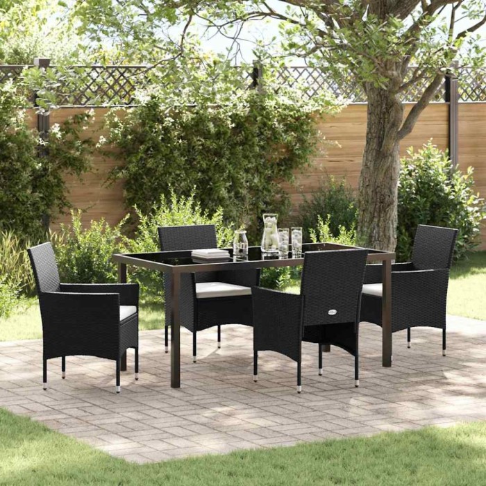 vidaXL Set de masă pentru grădină cu pernă 5 pcs Negru Rattan poli 3379725