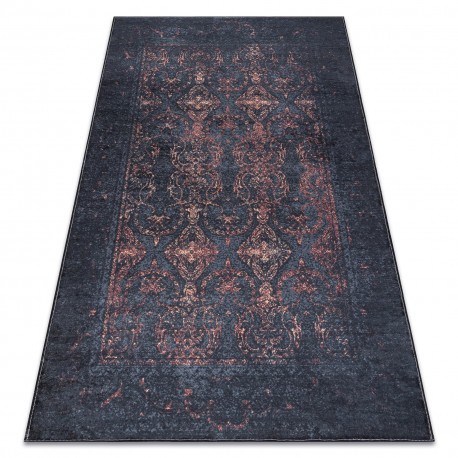 ANDRE 1013 covor lavabil Ornament, vintage anti-alunecare - negru si teracotă , 80x150 cm