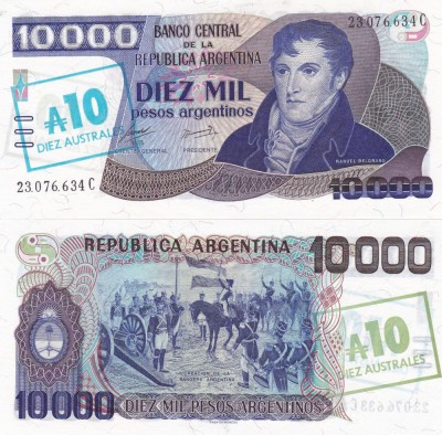 Argentina 10 000/10 Australes 1985 P-322d UNC foto