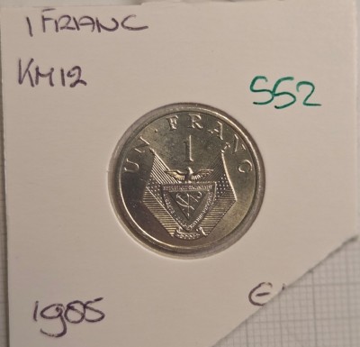 552 Rwanda Ruanda 1 Franc 1985 , KM#12, excelenta foto