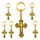 Cumpara ieftin Set 6 brelocuri aurii 10,8 cm cu cruce 5,4 x 3,2 cm, accesorii port chei din metal patinat pentru femei si barbati sau marturii botez