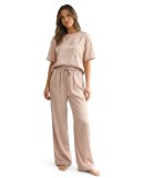 Set de pijamale din satin cu m&acirc;neci scurte pentru femei, două piese &ndash; &icirc;nălțime