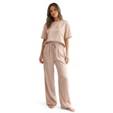 Set de pijamale din satin cu m&acirc;neci scurte pentru femei, două piese &ndash; &icirc;nălțime