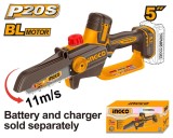 Fierastrau de mana INGCO CGSLI2056, 20V, Brushless, lama 13cm / 5&rdquo;, ungere automata, lant 1/4&rdquo;, canal 1.1mm, viteza lant 11m/s, 36 zale, fara acumulat
