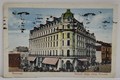 BUCURESTI , BANQUE BELGE , CALEA VICTORIEI , CARTE POSTALA ILUSTRATA , 1924 foto