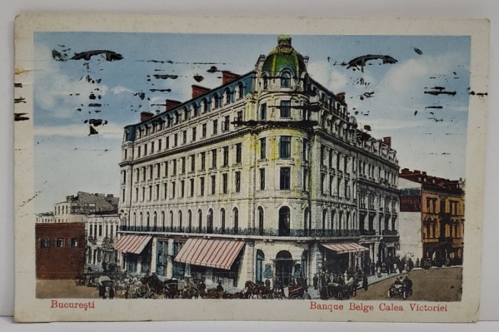 BUCURESTI , BANQUE BELGE , CALEA VICTORIEI , CARTE POSTALA ILUSTRATA , 1924